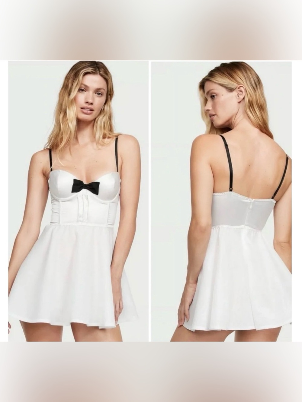 Victoria’s Secret Bridal Bustier Slip Dress White w Black Bow Medium